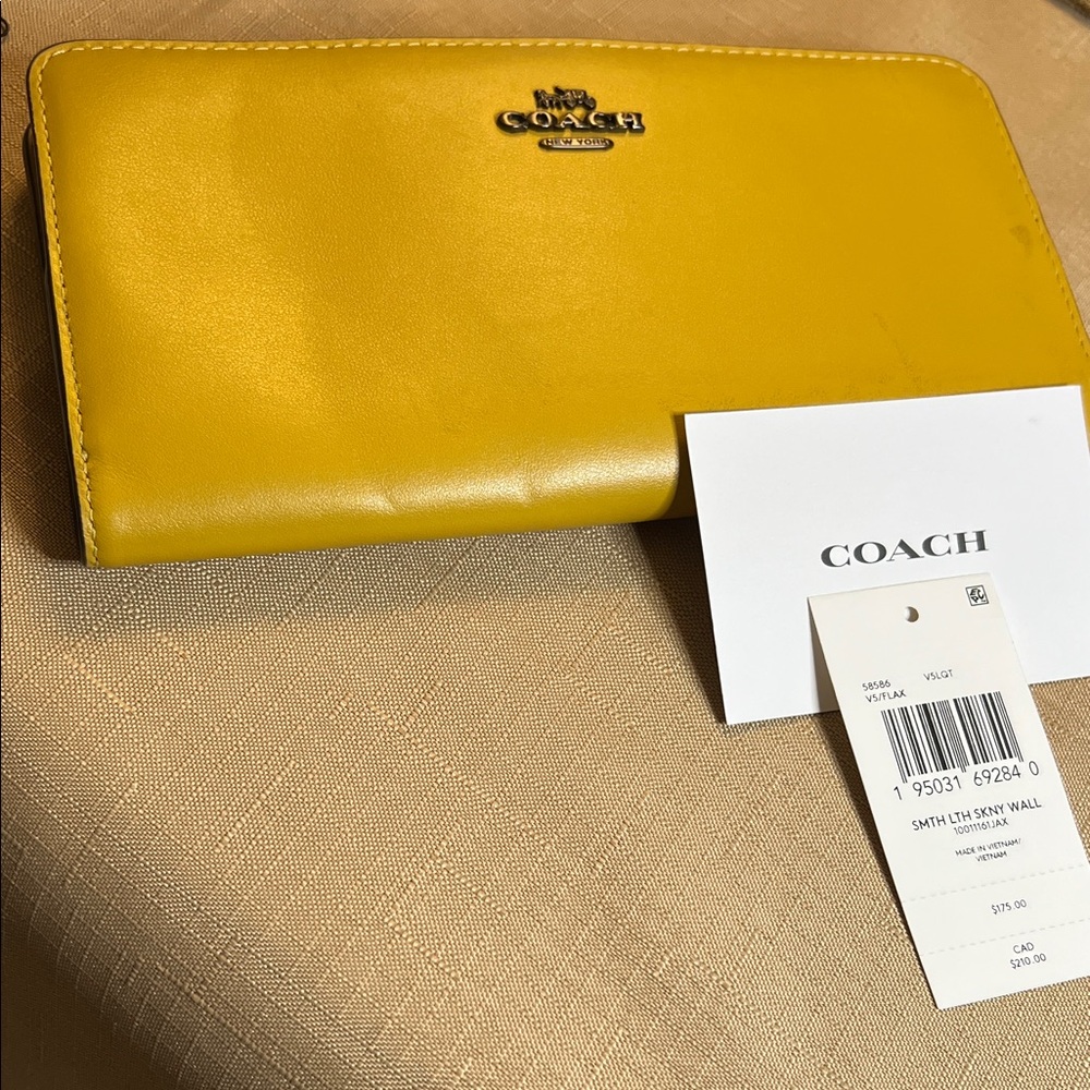 Coach Vibrant Yellow Mustard Leather Wallet